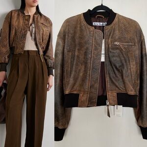 $2,200 Acne Studios Distressed Leather Bomber Jacket